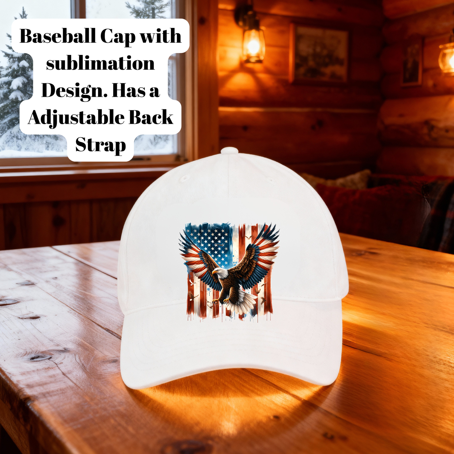 American Eagle Flag Baseball Cap – Patriotic Sublimation Hat with Adjustable Back Strap