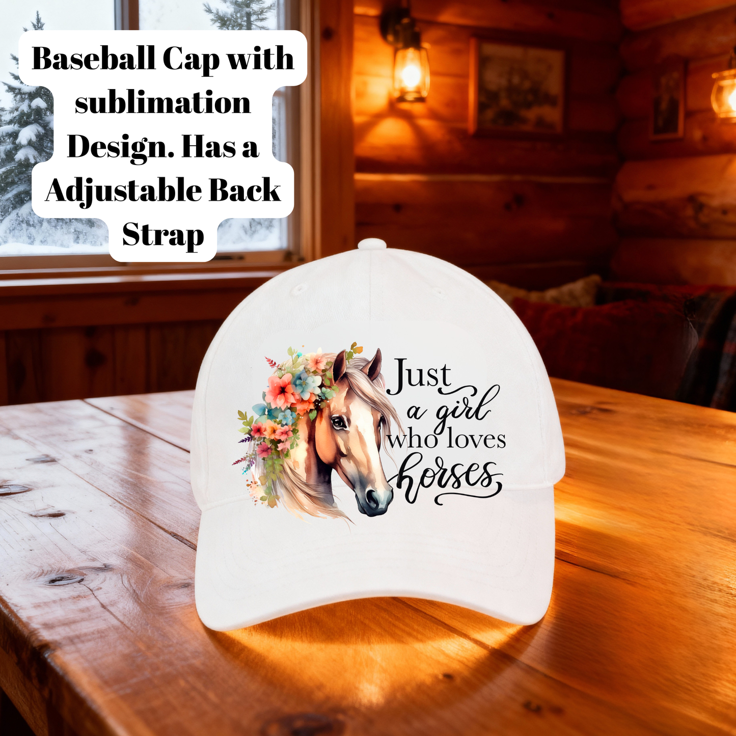 Just a Girl Who Loves Horses Baseball Cap – Floral Horse Sublimation Hat with Adjustable Back Strap