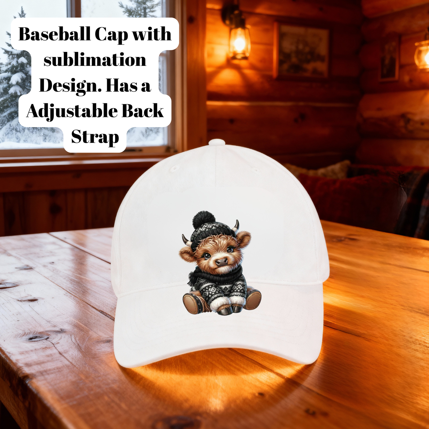 Highland Cow Baseball Cap – Cute Rustic Sublimation Hat with Adjustable Back Strap (Multiple Colors Available)