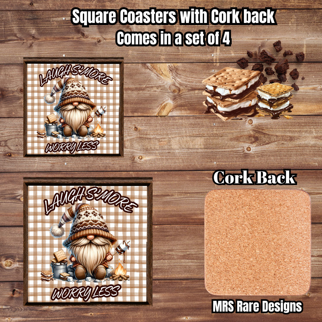 Laugh S’more, Worry Less — Gingham Campfire Gnome Kitchen & Coffee Set