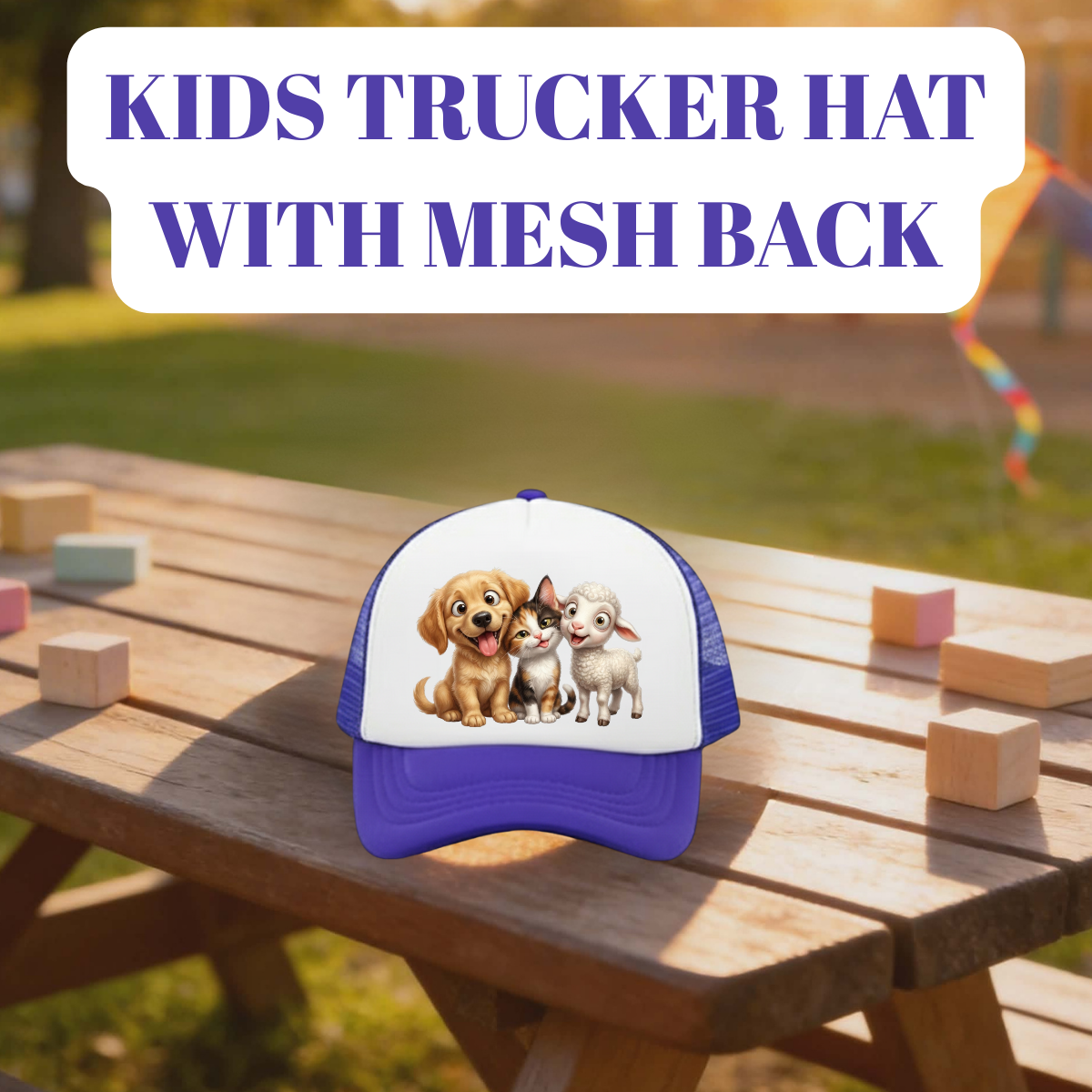 Farm Friends Kids Trucker Hat Collection – Dog, Cat & Lamb Mesh Back Snapback Caps