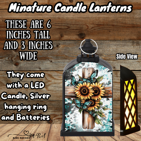 Turquoise Faith Mini Candle Lantern Collection – 6" LED Cross Lanterns