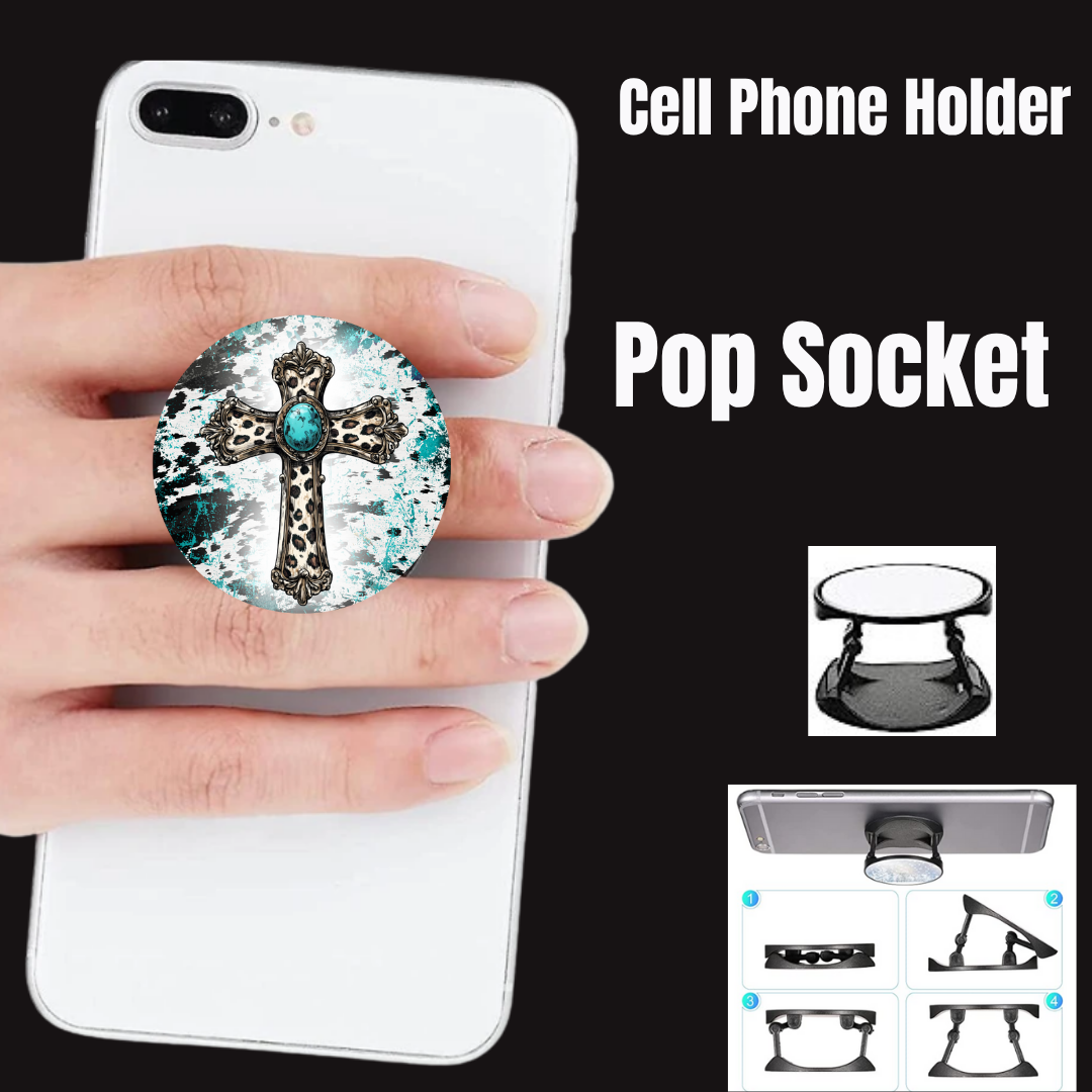 Ornate Turquoise Cross – Phone Grip & Stand