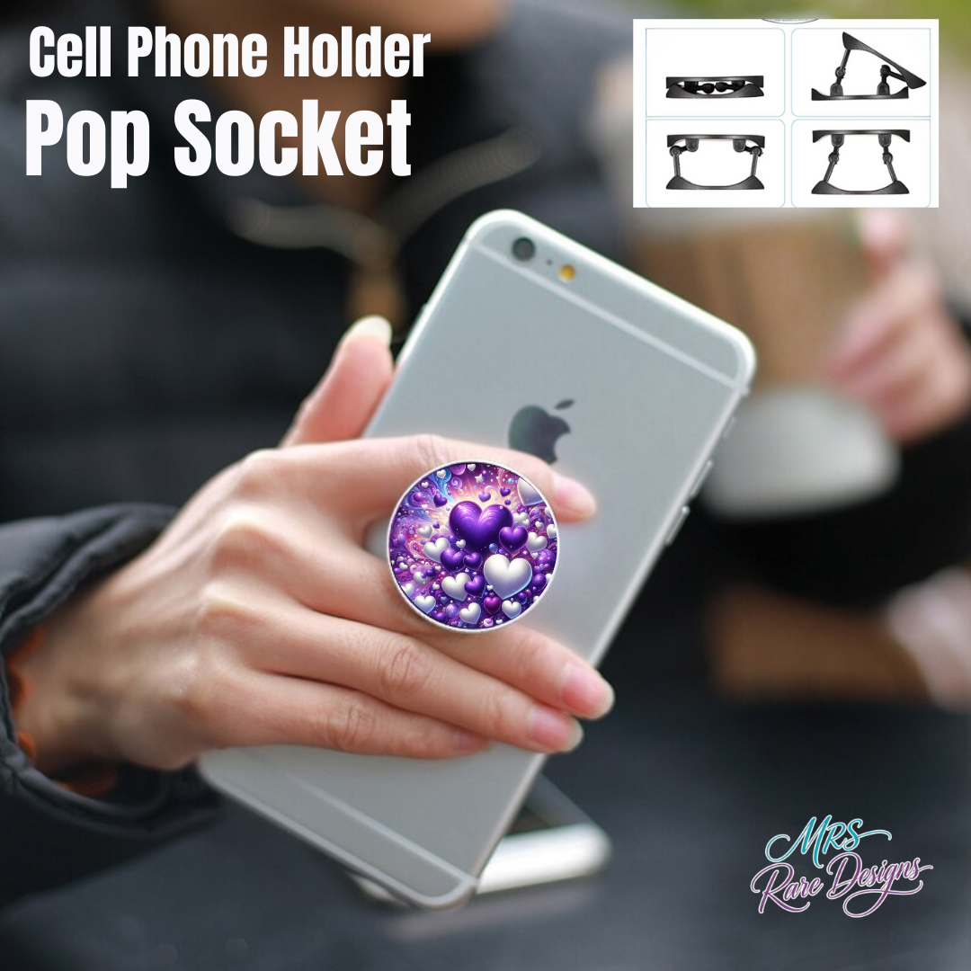 Purple Hearts Pop Socket – Adjustable Phone Grip & Stand