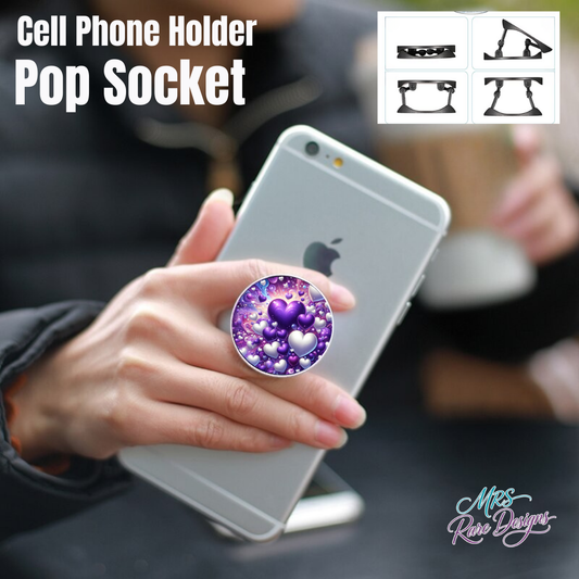 Purple Hearts Pop Socket – Adjustable Phone Grip & Stand