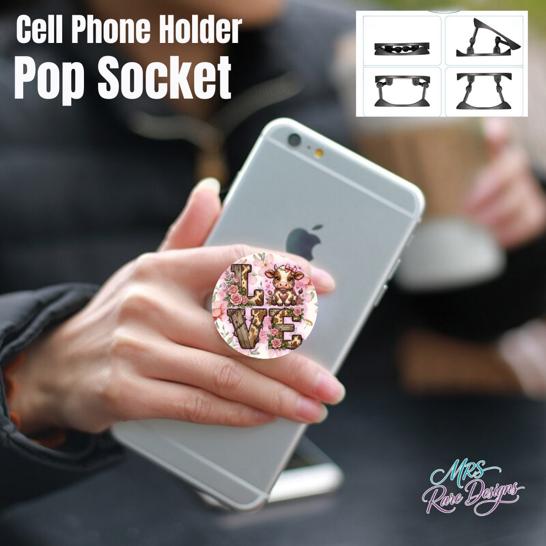 Rustic Cow Love Pop Socket – Floral Farmhouse Phone Grip & Stand