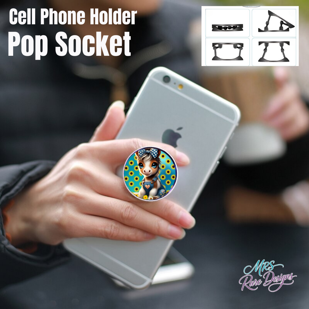 Cute Baby Donkey & Sunflower Pop Socket – Expandable Phone Grip & Stand