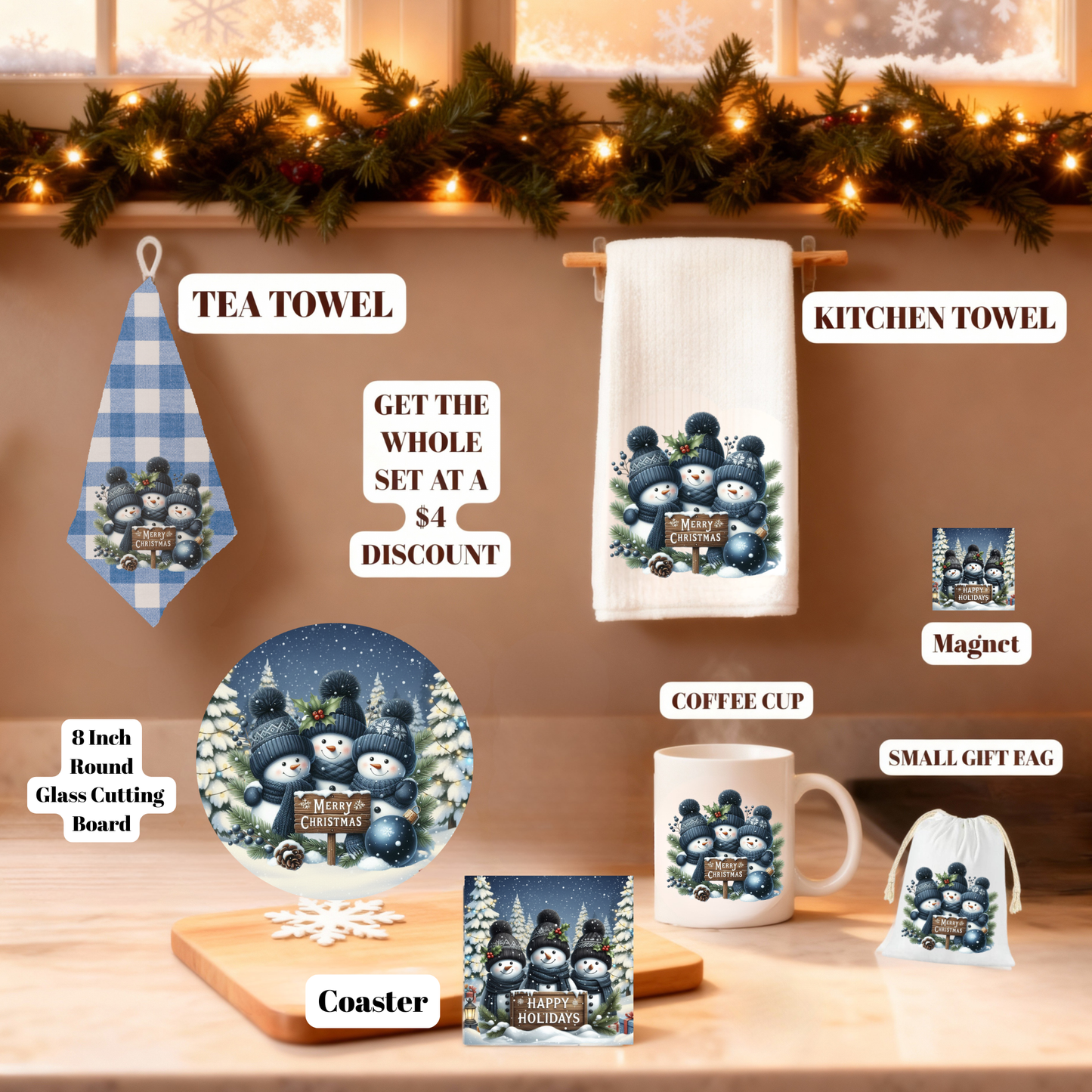 Cozy Snowman Christmas Glass Cutting Boards – 11 x 7.87