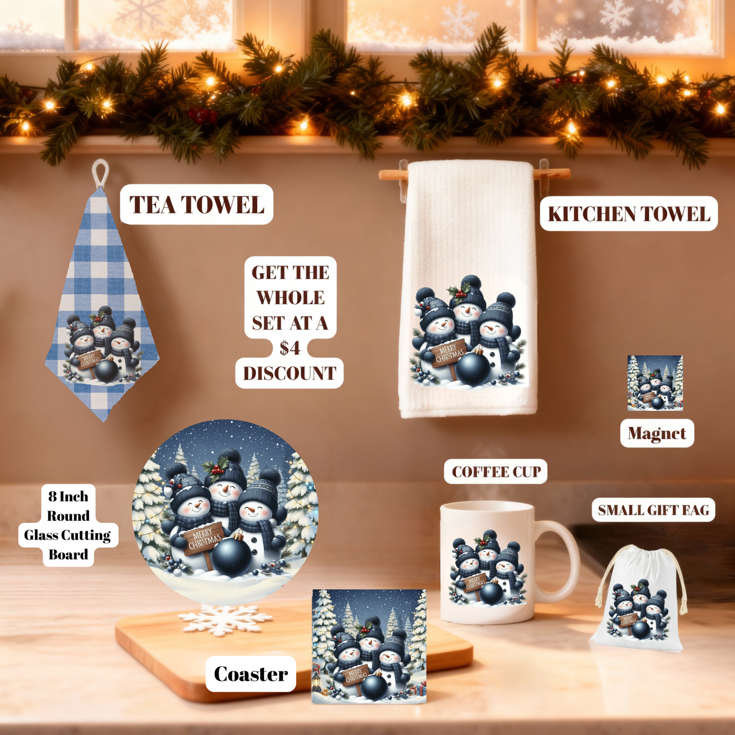 Cozy Snowman Christmas Glass Cutting Boards – 11 x 7.87