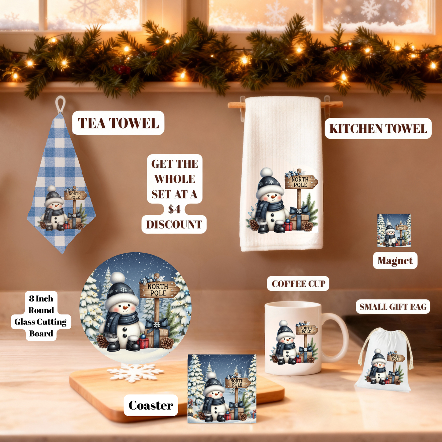 Cozy Snowman Christmas Glass Cutting Boards – 11 x 7.87