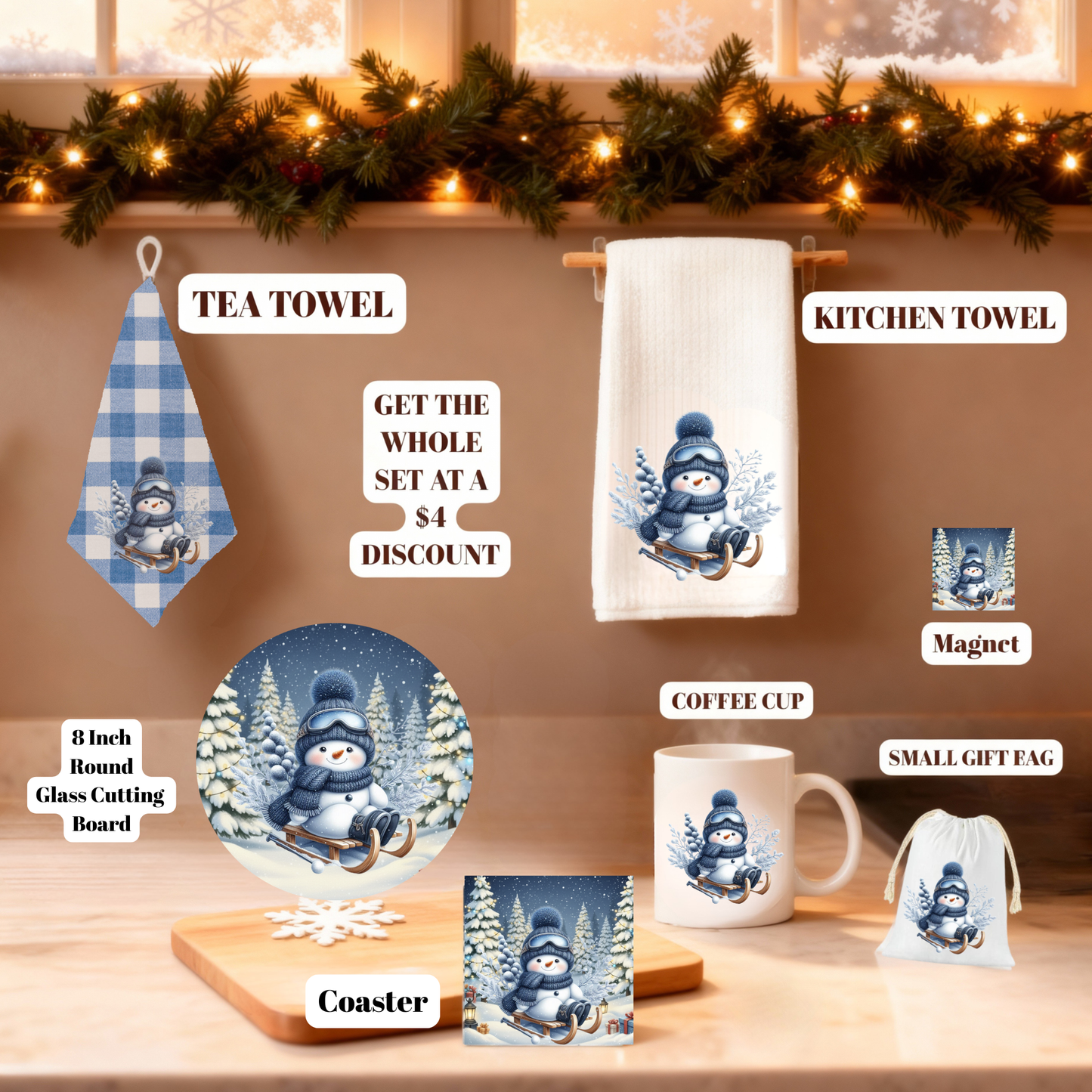 Cozy Snowman Christmas Glass Cutting Boards – 11 x 7.87