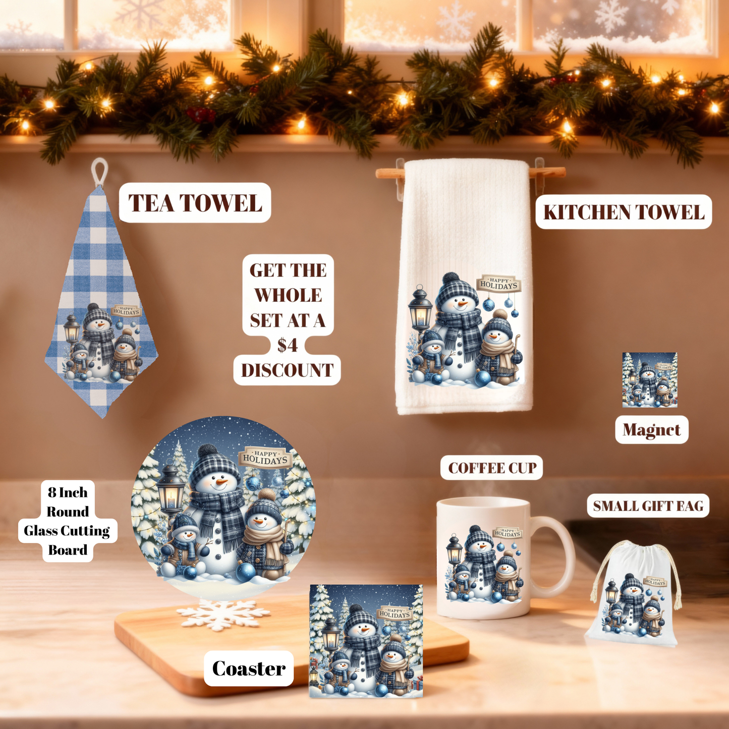 Cozy Snowman Christmas Glass Cutting Boards – 11 x 7.87