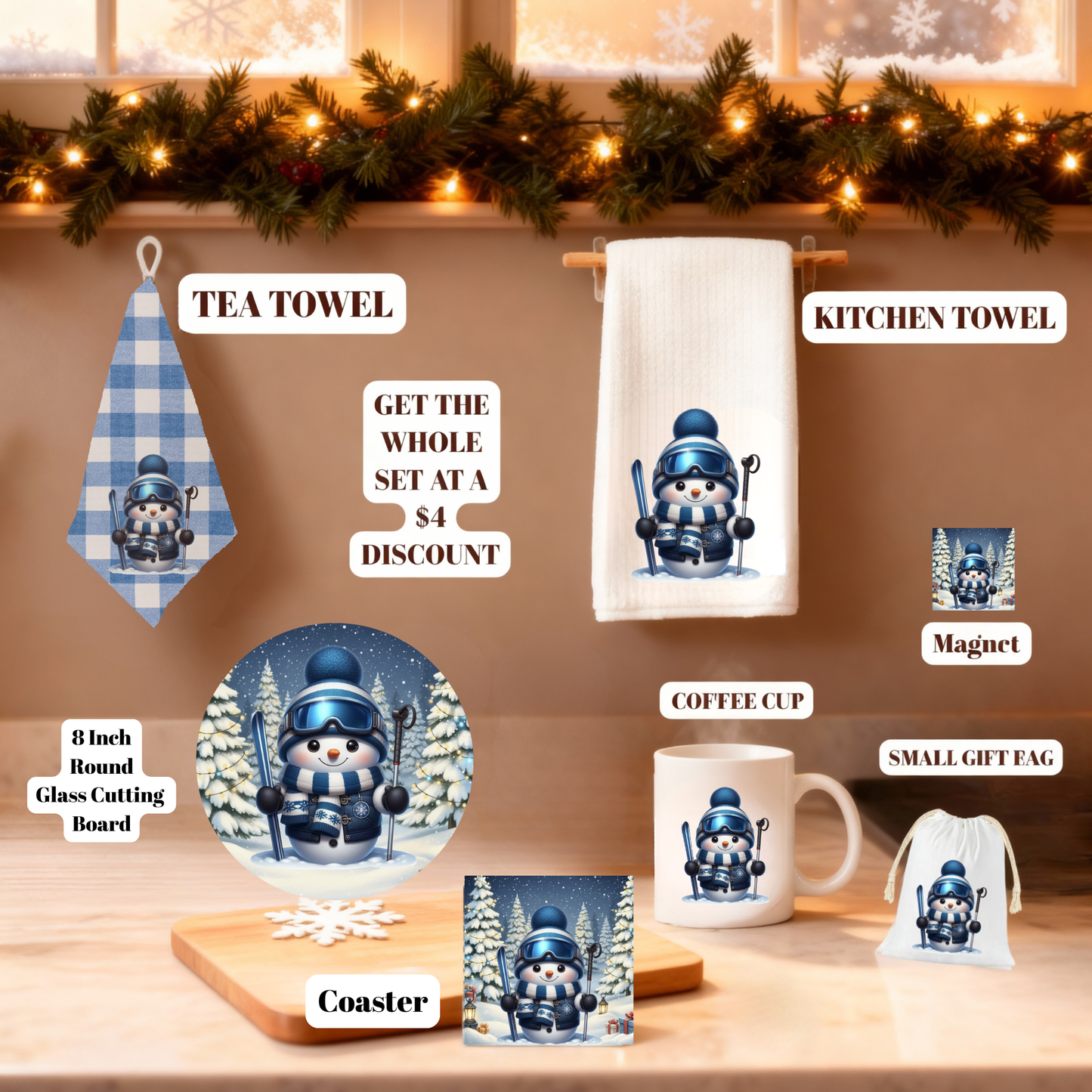 Cozy Snowman Christmas Glass Cutting Boards – 11 x 7.87