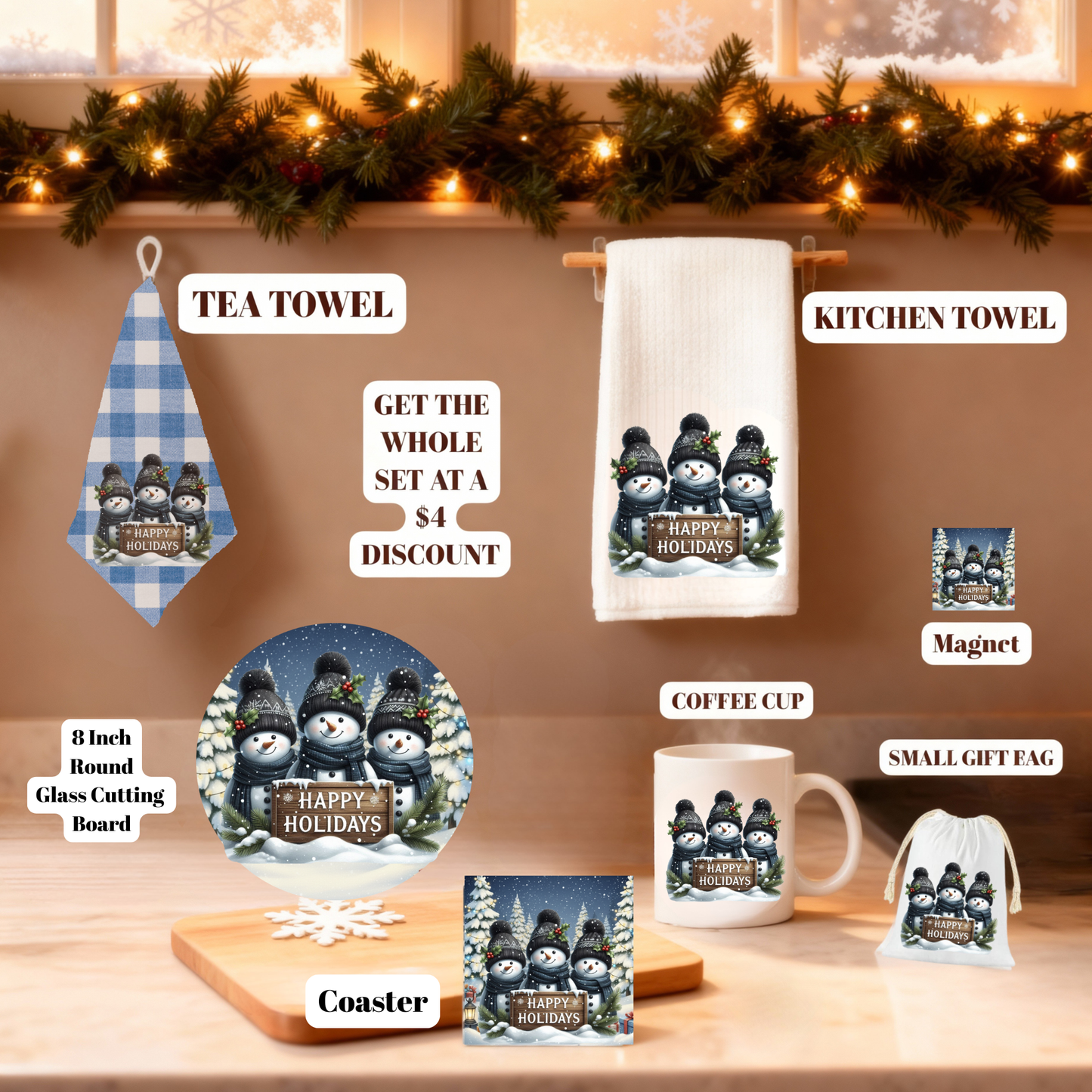 Cozy Snowman Christmas Glass Cutting Boards – 11 x 7.87