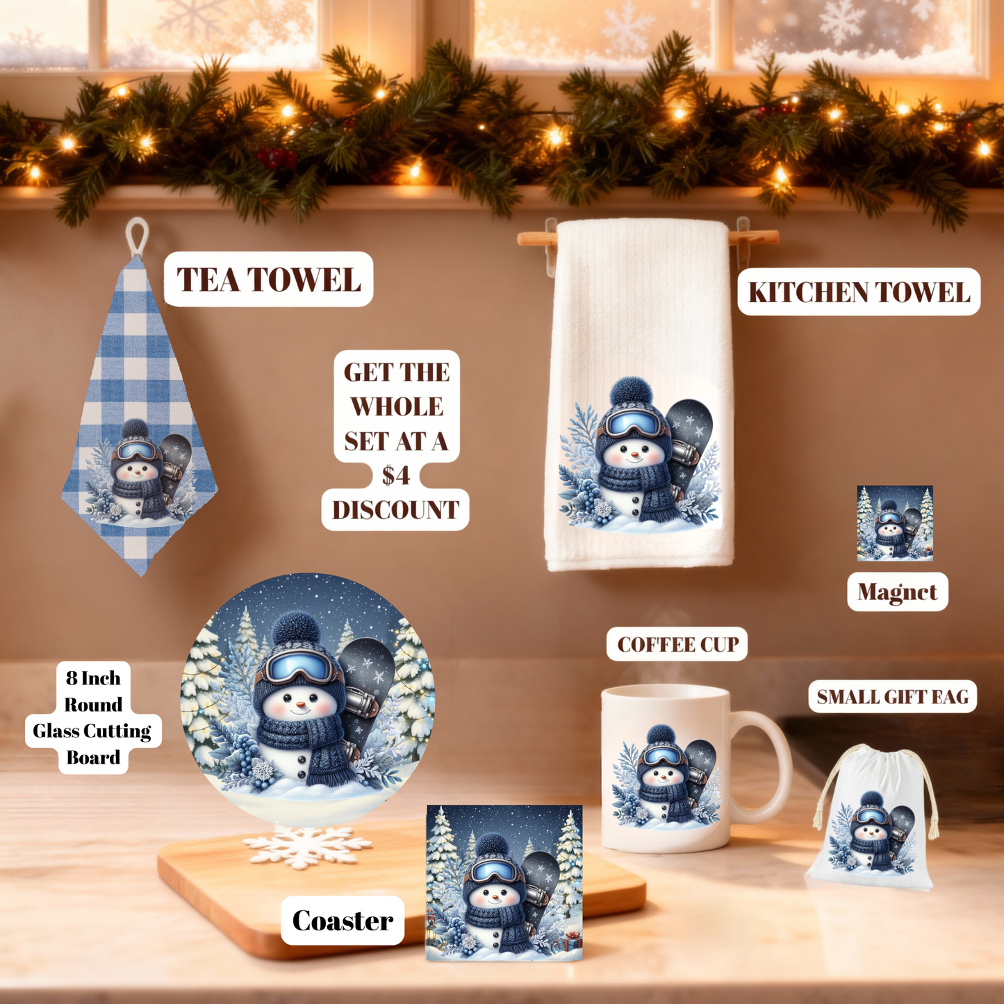 Cozy Snowman Christmas Glass Cutting Boards – 11 x 7.87