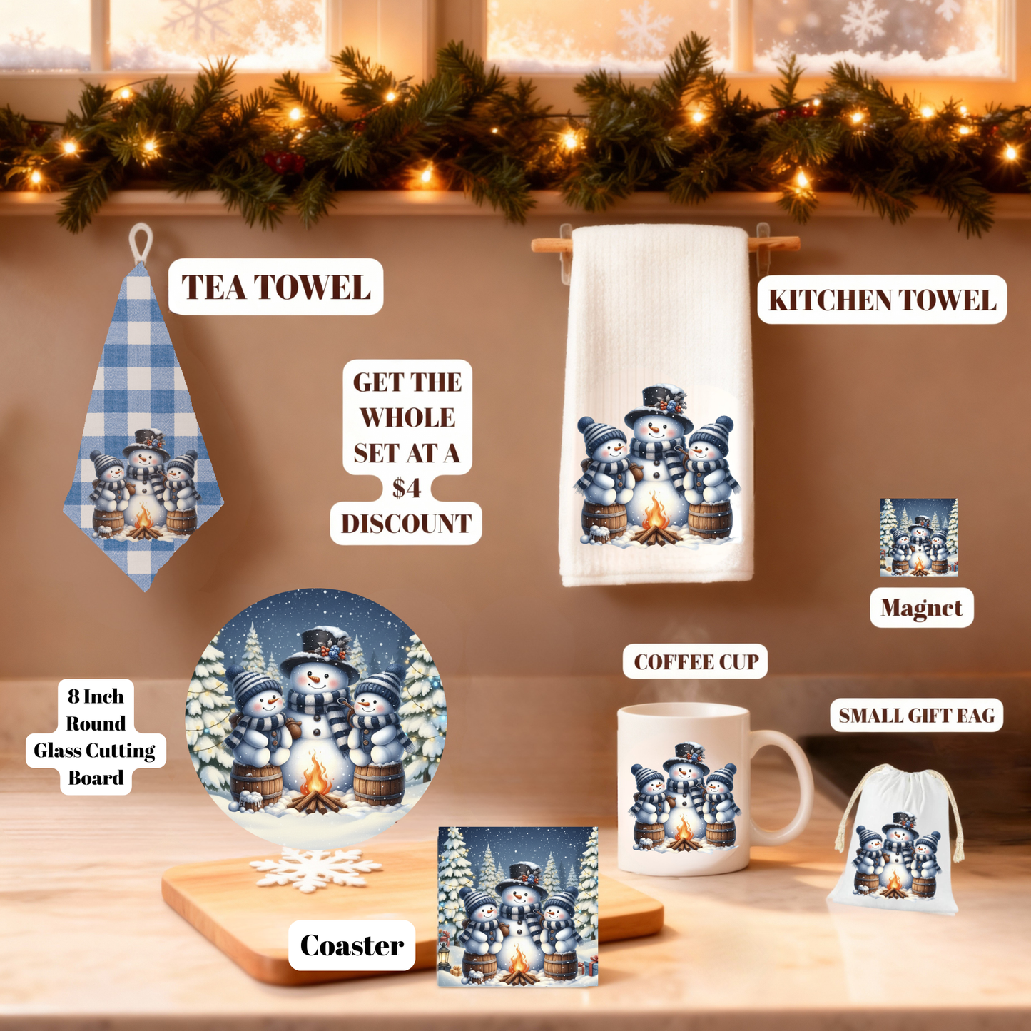 Cozy Snowman Christmas Glass Cutting Boards – 11 x 7.87