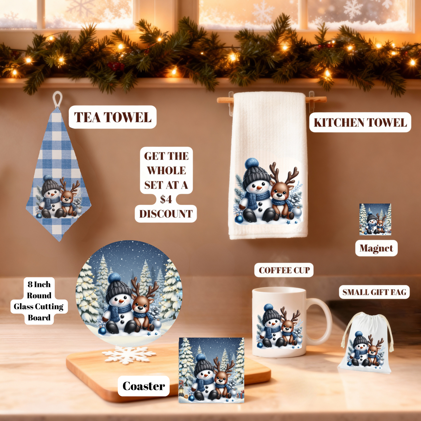 Cozy Snowman Christmas Glass Cutting Boards – 11 x 7.87