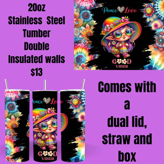 Peace & Love Hippie Gnome 20oz Stainless Steel Tumblers