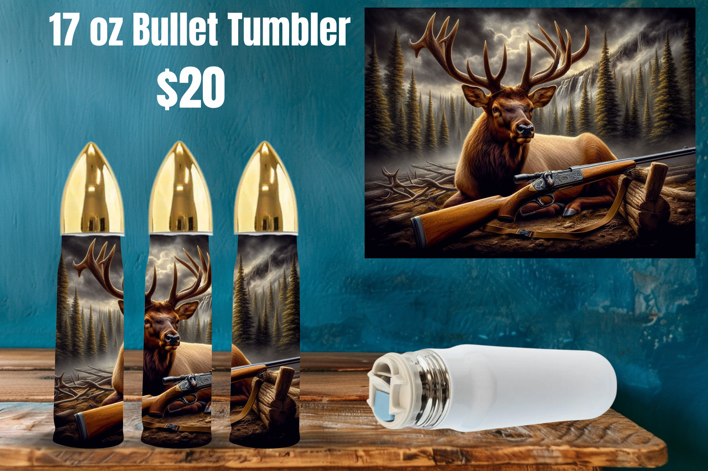 17 oz Bullet Tumblers - Elk and Rifle Collection