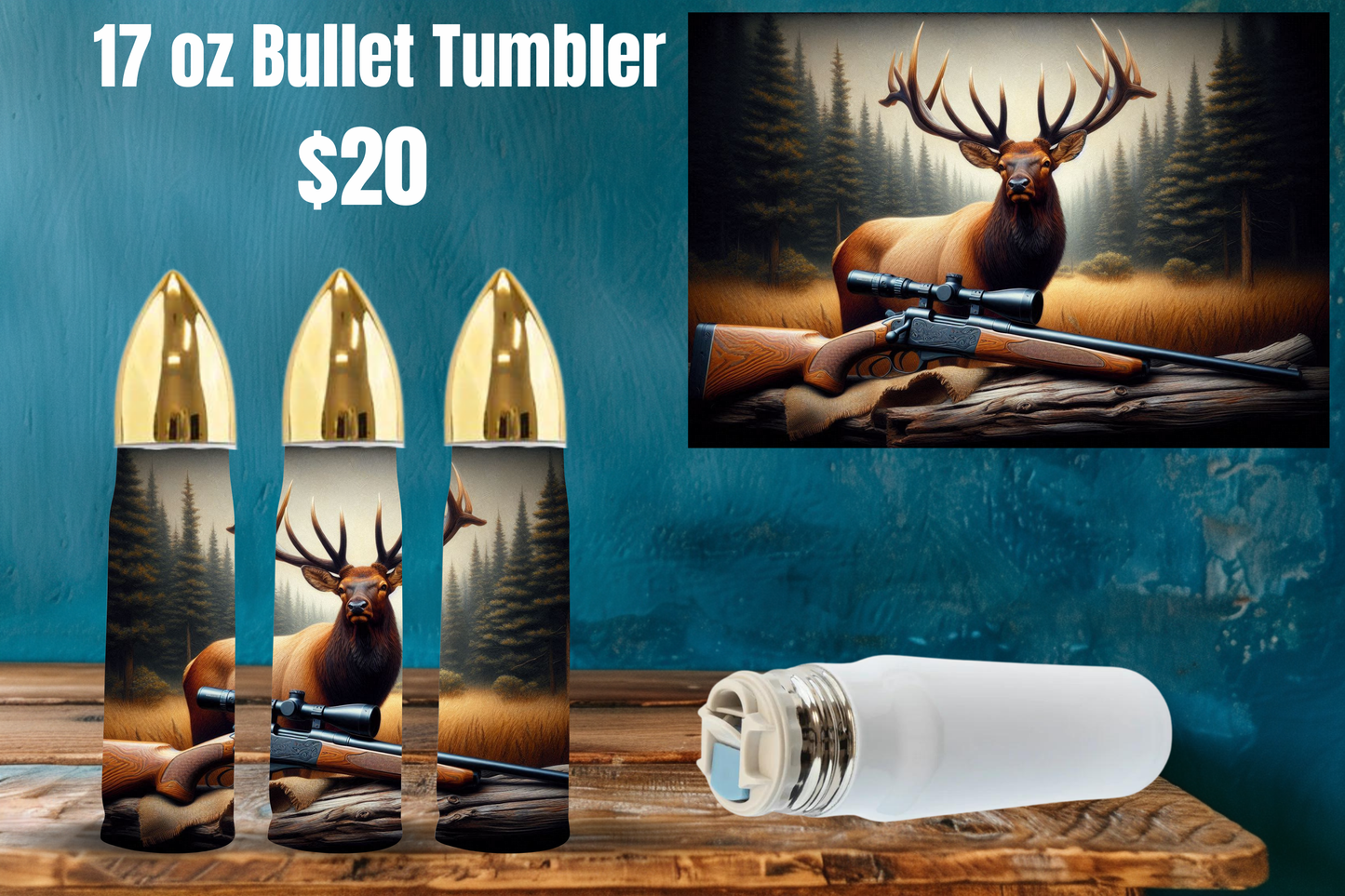 17 oz Bullet Tumblers - Elk and Rifle Collection