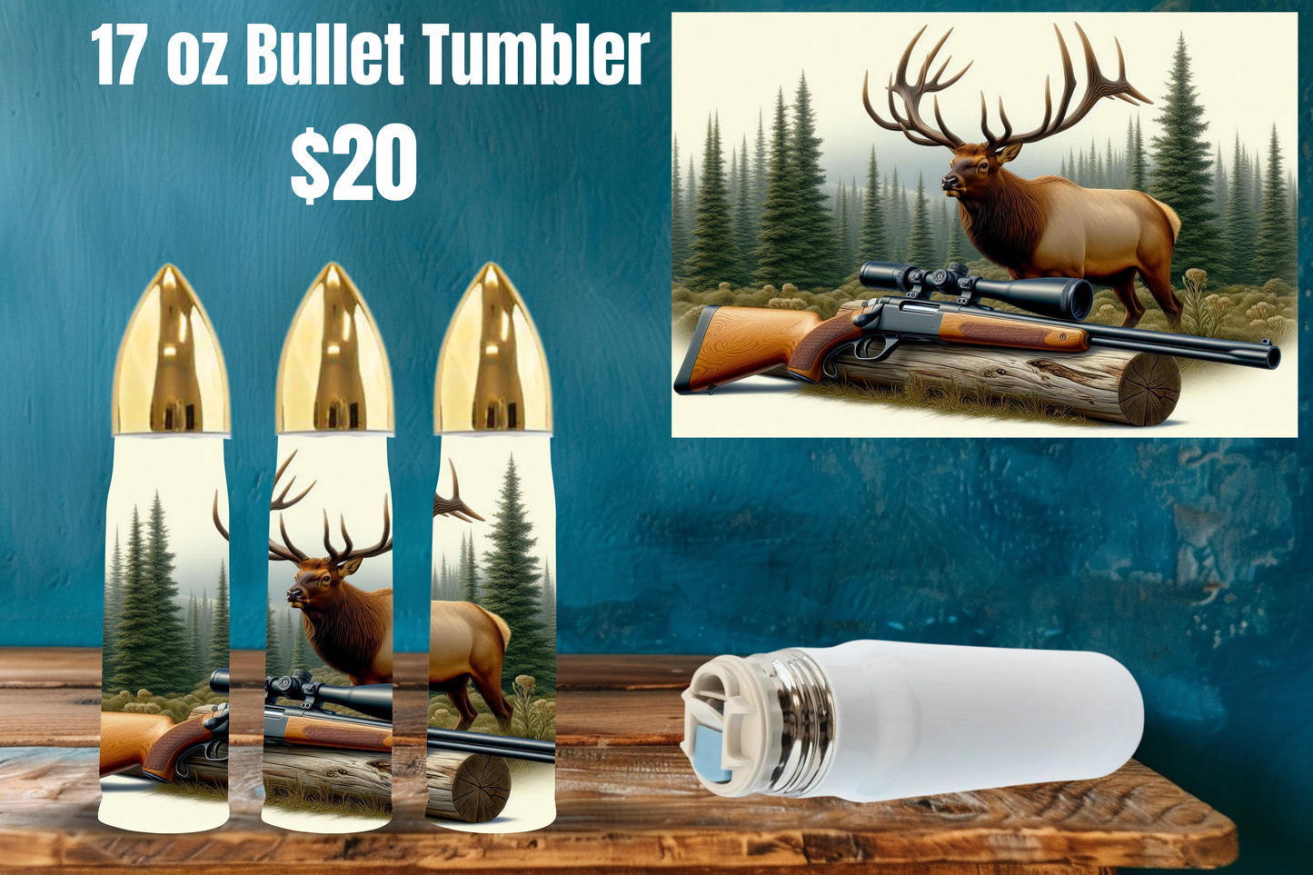 17 oz Bullet Tumblers - Elk and Rifle Collection