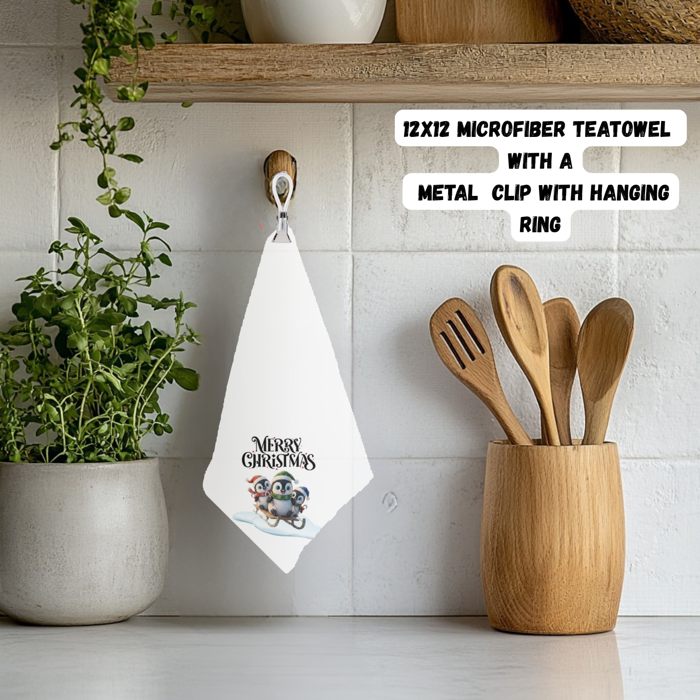 Penguin Pals “Merry Christmas” Hanging Microfiber Tea Towels