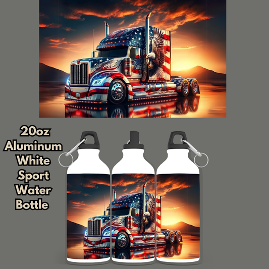 Patriotic Trucker 20oz Aluminum Sport Water Bottle | Includes 2 Lids & Clip