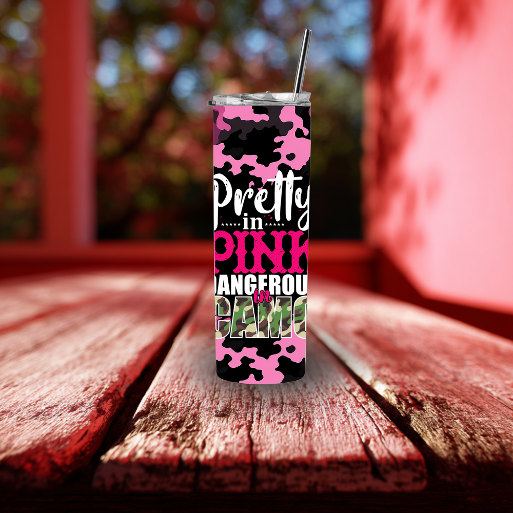 Pretty in Pink Dangerous in Camo 20oz Stainless Steel Insulated Tumbler with Straw