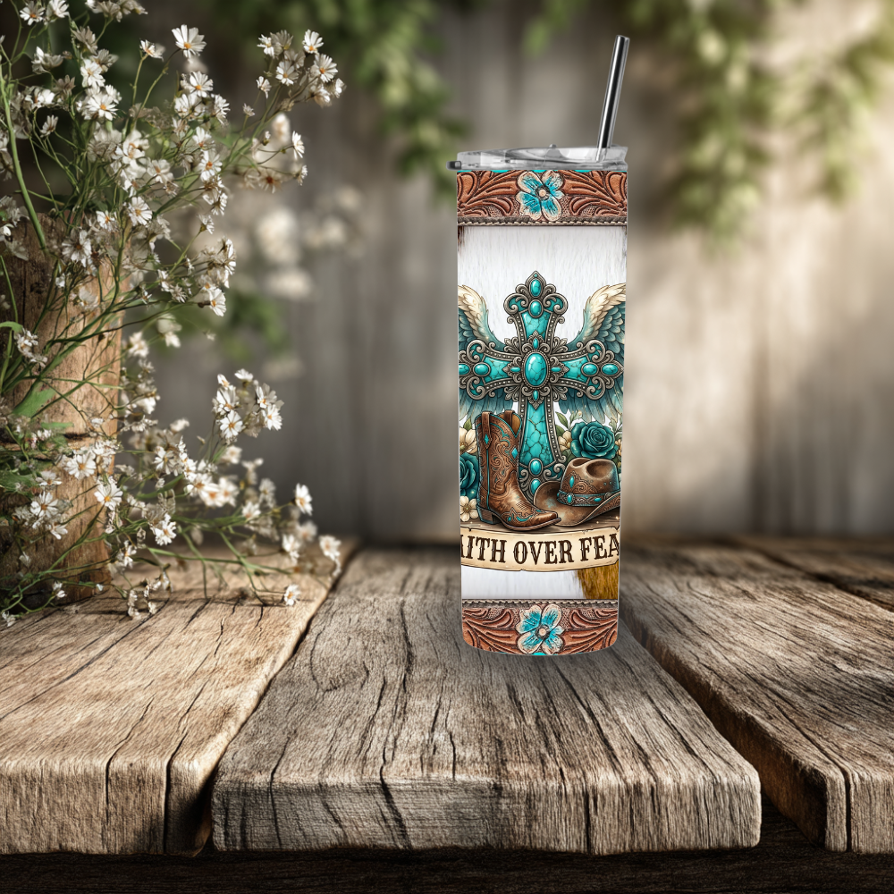 Faith Over Fear Western Tumbler – 30 oz Stainless Steel