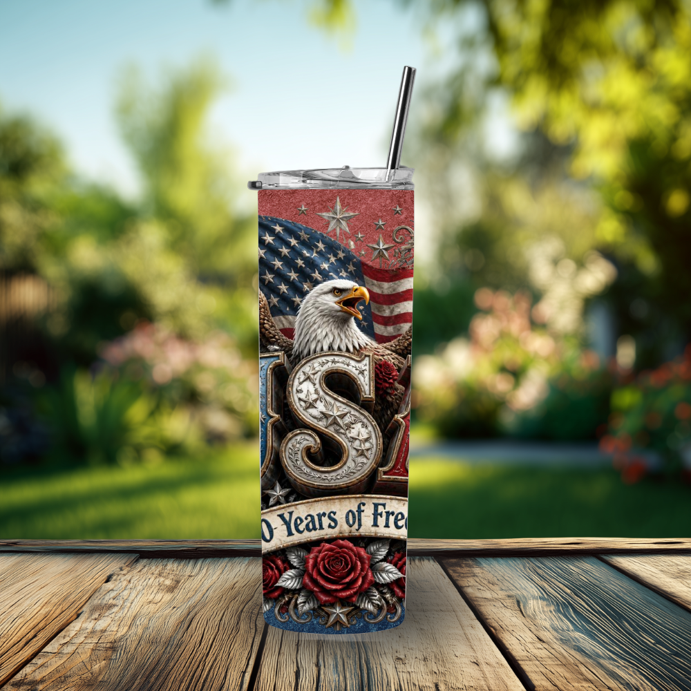 Freedom's Legacy USA 250 Years Patriotic Skinny Tumbler 30 oz Stainless Steel