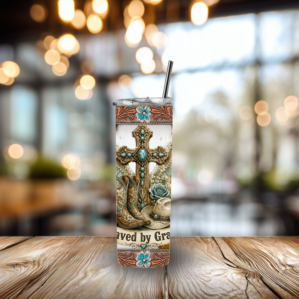 Saved by Grace Western Tumbler – 30 oz Stainless Steel