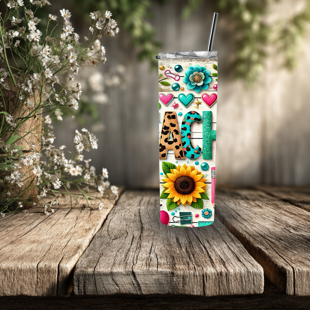 TeachSpark Floral Teacher 30oz Stainless Steel Tumbler