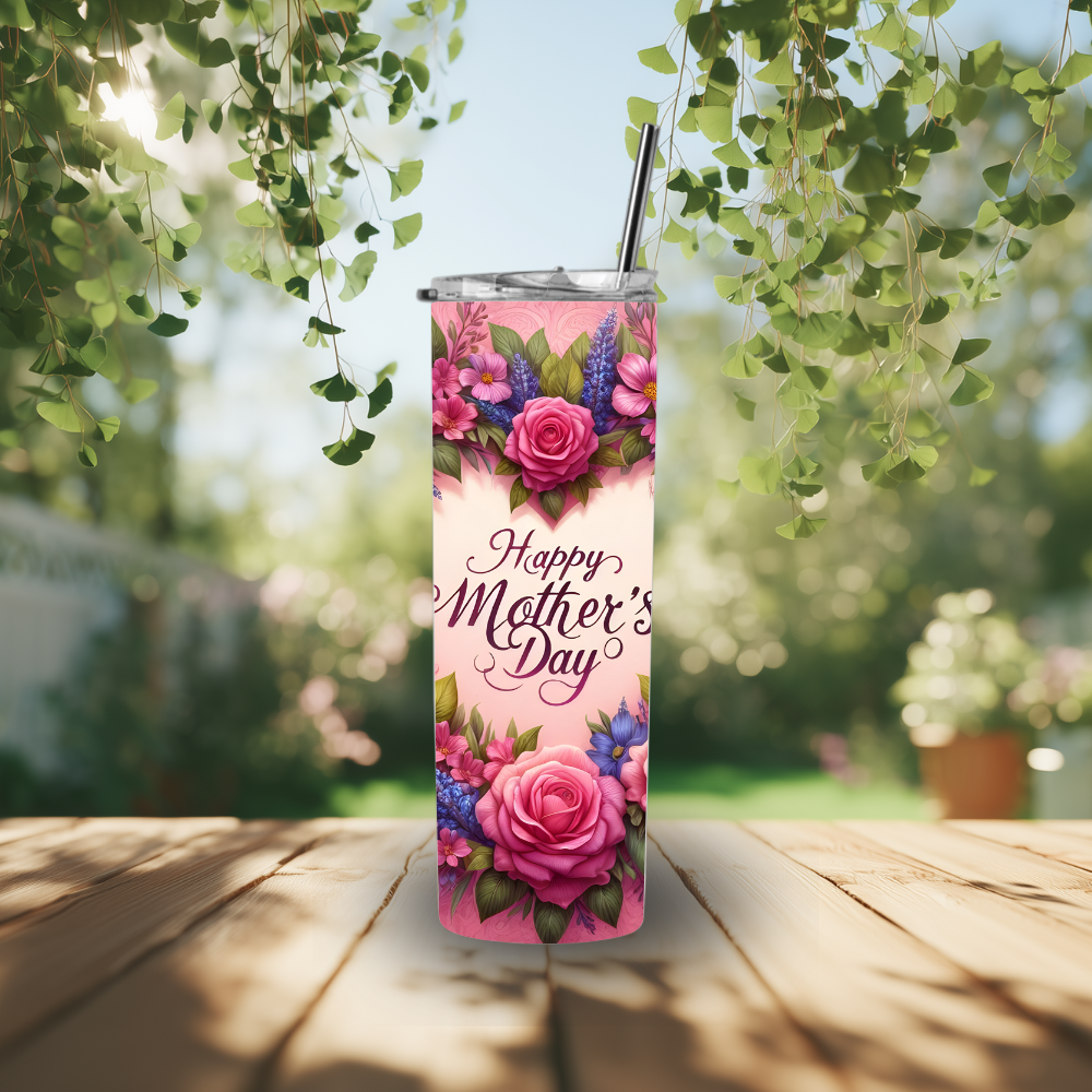 Happy Mother’s Day Rose Floral 20oz Stainless Steel Tumbler with Lid & Straw