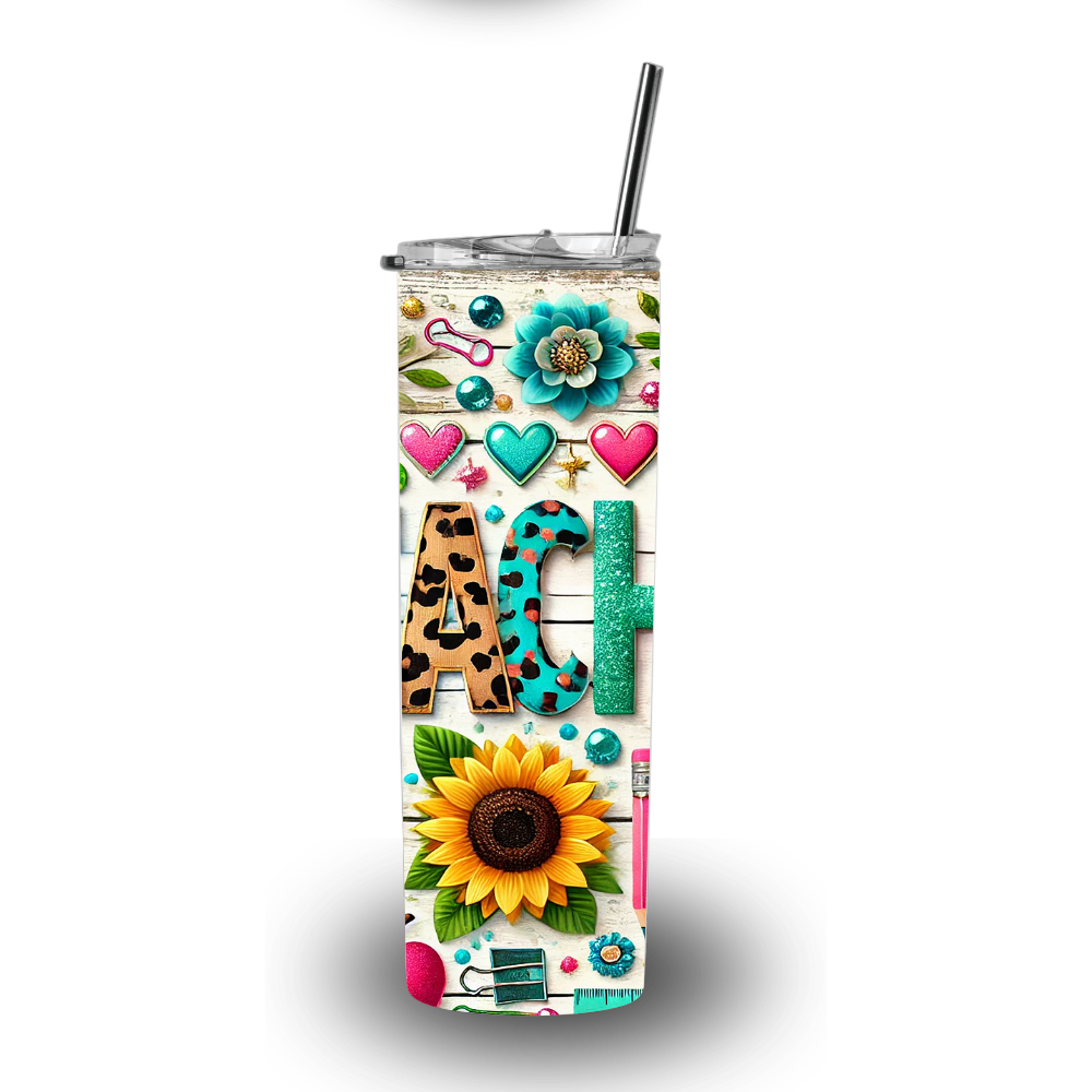 TeachShine Sunflower Leopard Teacher 20oz Stainless Steel Tumbler