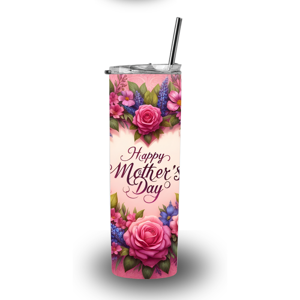 Happy Mother’s Day Rose Floral 20oz Stainless Steel Tumbler with Lid & Straw
