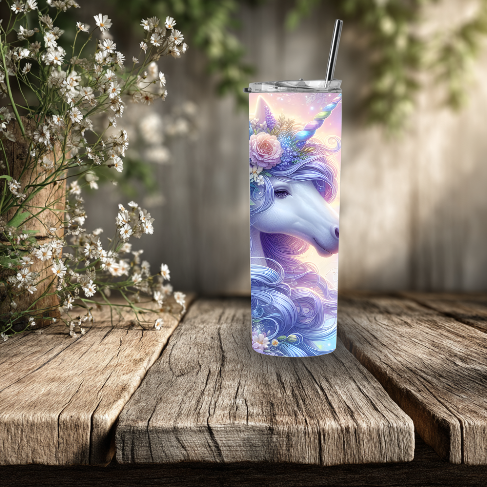 Enchanted Floral Unicorn 20‑Ounce Stainless Steel Tumbler – Pastel Fantasy Insulated Drinkware