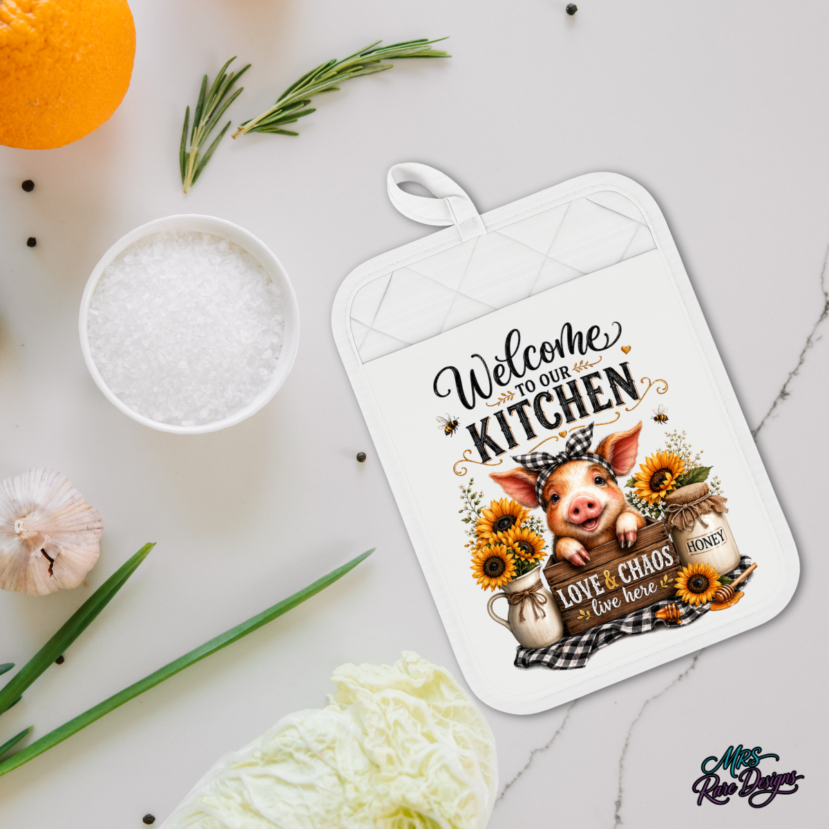 Sweet Chaos Farmhouse Piglet Pocket Pot Holder & Oven Mitt