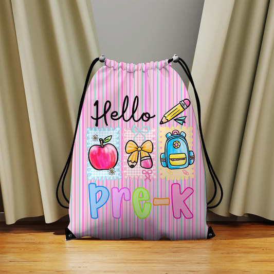 Hello School Days, Personalized Grade Drawstring Bag Collection – Pre-K to Fifth Grade