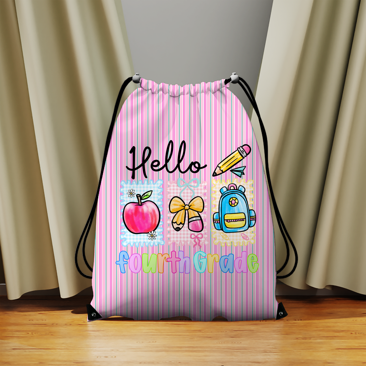 Hello School Days, Personalized Grade Drawstring Bag Collection – Pre-K to Fifth Grade