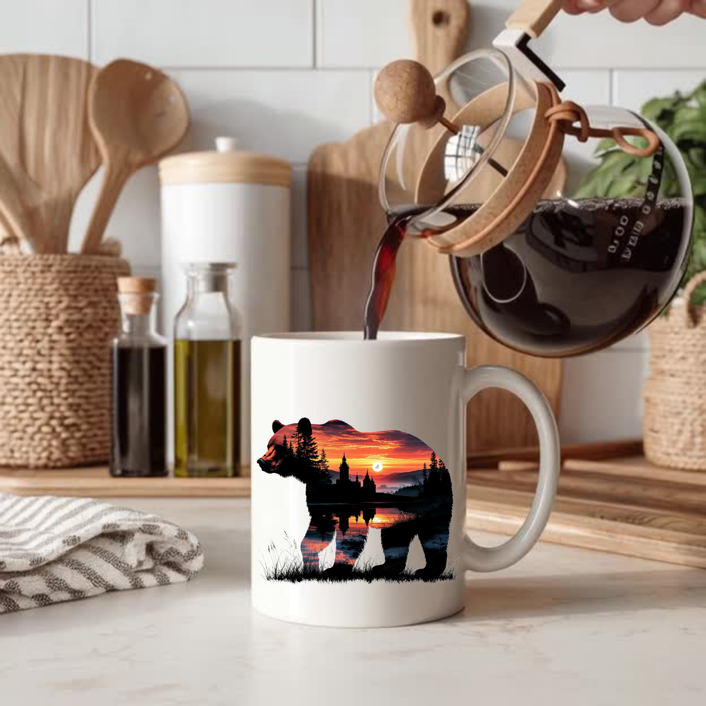 Bear at Golden Hour Sunset Castle Coffee Mug