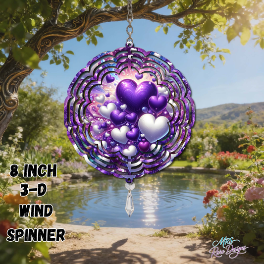 Purple Heart Garden Wind Spinner – 8 Inch 3D Metal Outdoor Spinner with Crystal Accent