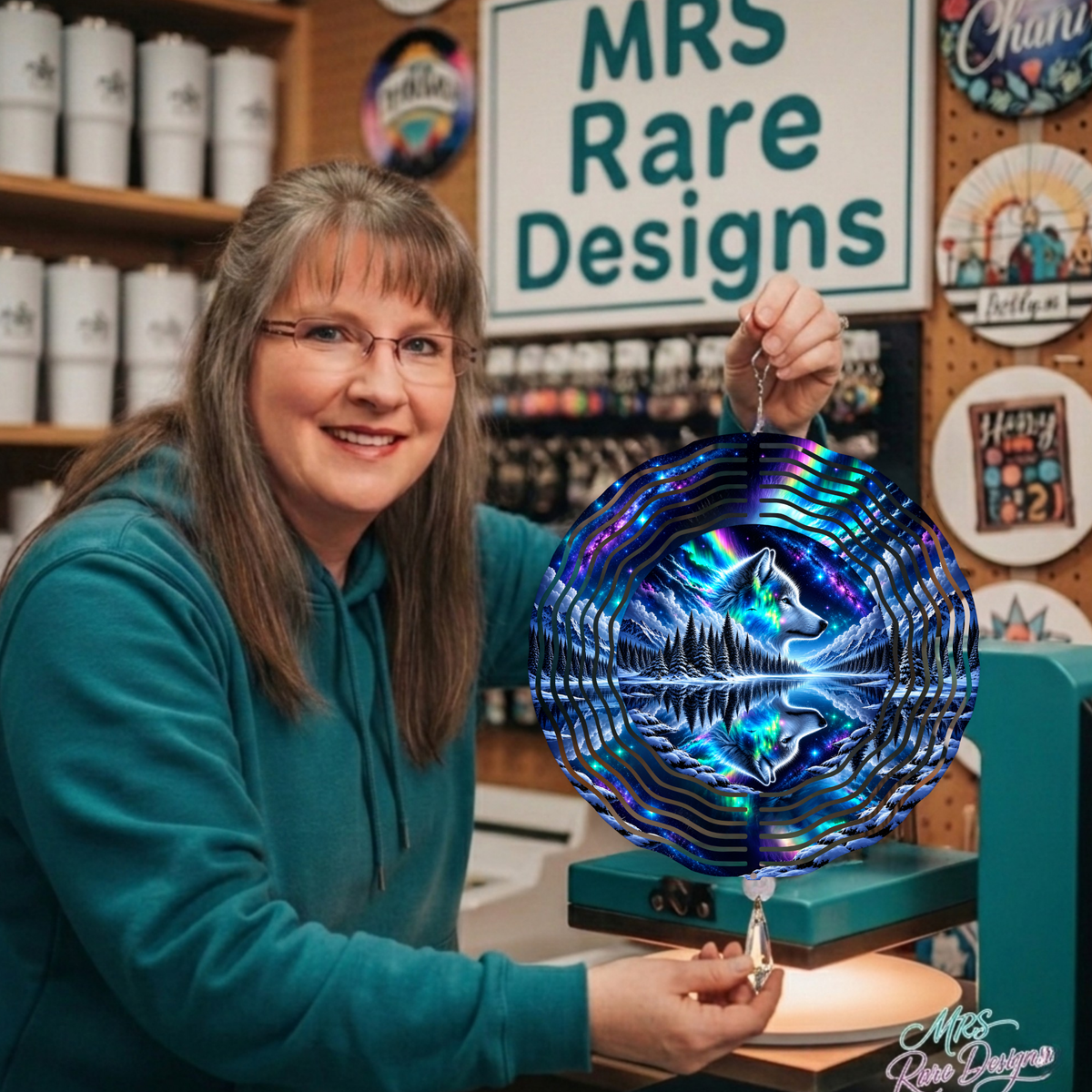 Aurora Wolf Dreams 8-Inch 3D Wind Spinner