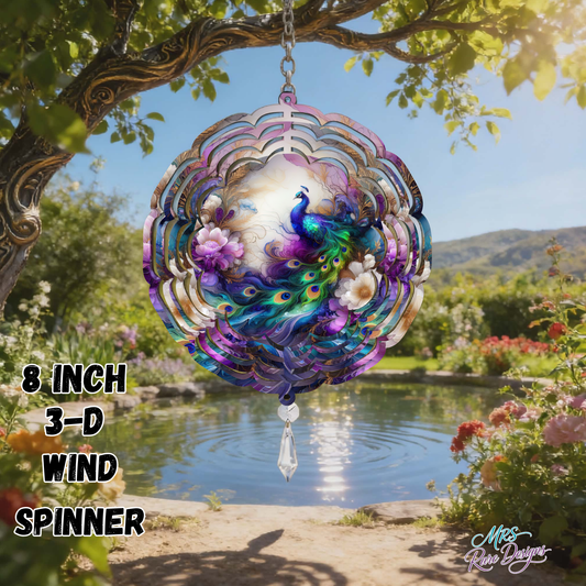 Enchanting Peacock 3D Wind Spinner – 8-Inch Stainless Steel Garden Art with Crystal Pendant