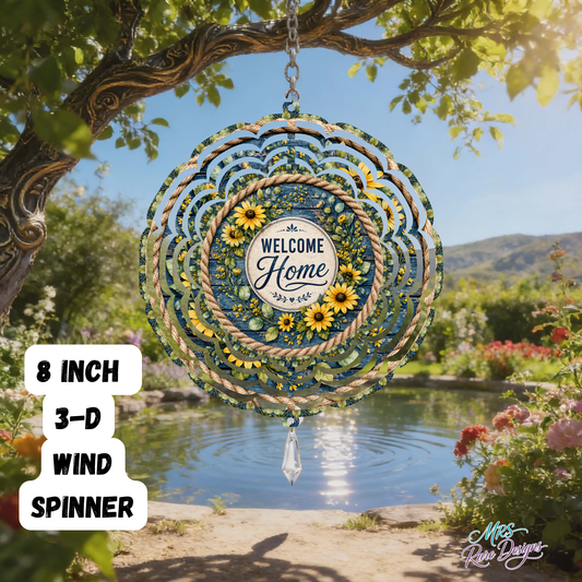 Sunshine & Welcome Home 3D Wind Spinner — 8 Inch Garden Art