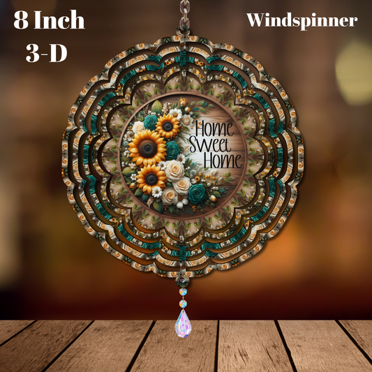 🏡 Home Sweet Bloom Spinner – 8" 3D Rustic Sunflower Windspinner
