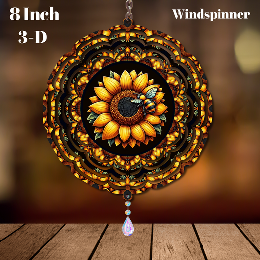 🐝 Bee & Bloom Spinner – 8" 3D Sunflower Windspinner