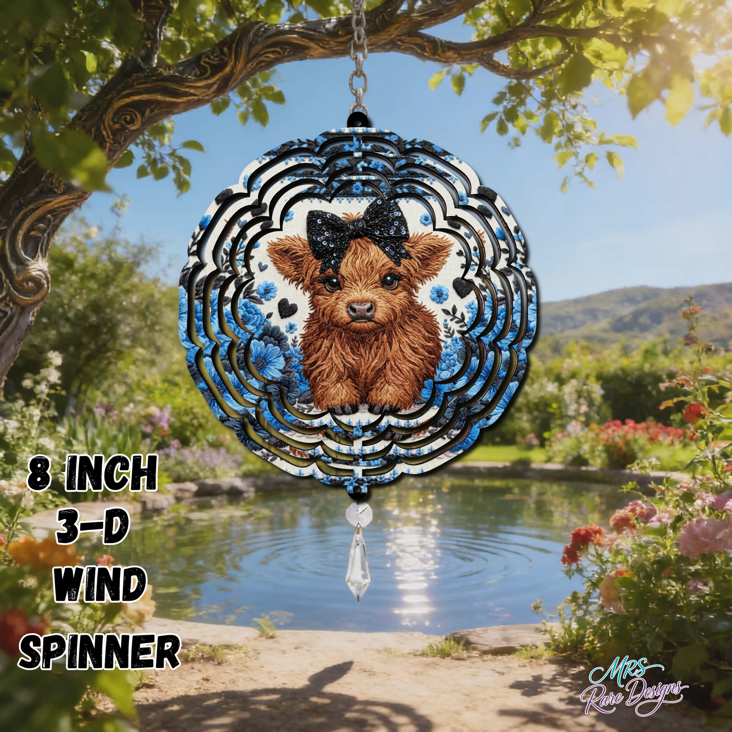 Highland Cow 3D Wind Spinner – 8 Inch Rustic Farmhouse Garden Decor | Fluffy Highland Cattle Outdoor Ornament (Brown, Copper, Teal & Sunset Variants)
