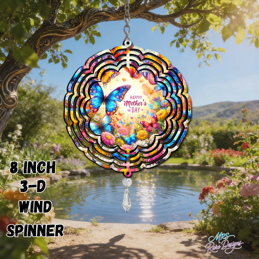 Happy Mother’s Day Butterfly Garden 3D Wind Spinner 8 Inch Hanging Decor with Crystal Pendant