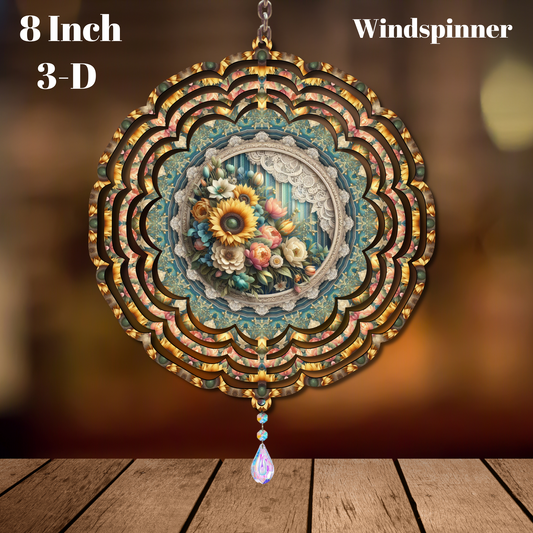 🌼 Vintage Lace Garden Spinner – 8" 3D Floral Windspinner