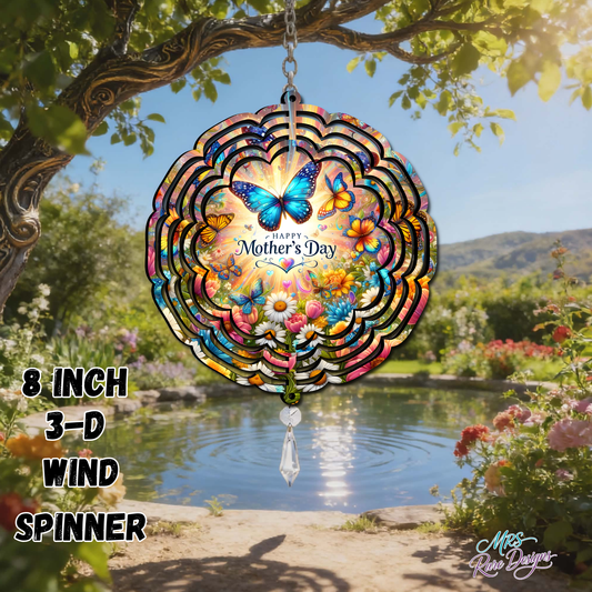 Happy Mother’s Day Butterfly Garden 3D Wind Spinner 8 Inch Hanging Decor with Crystal Pendant